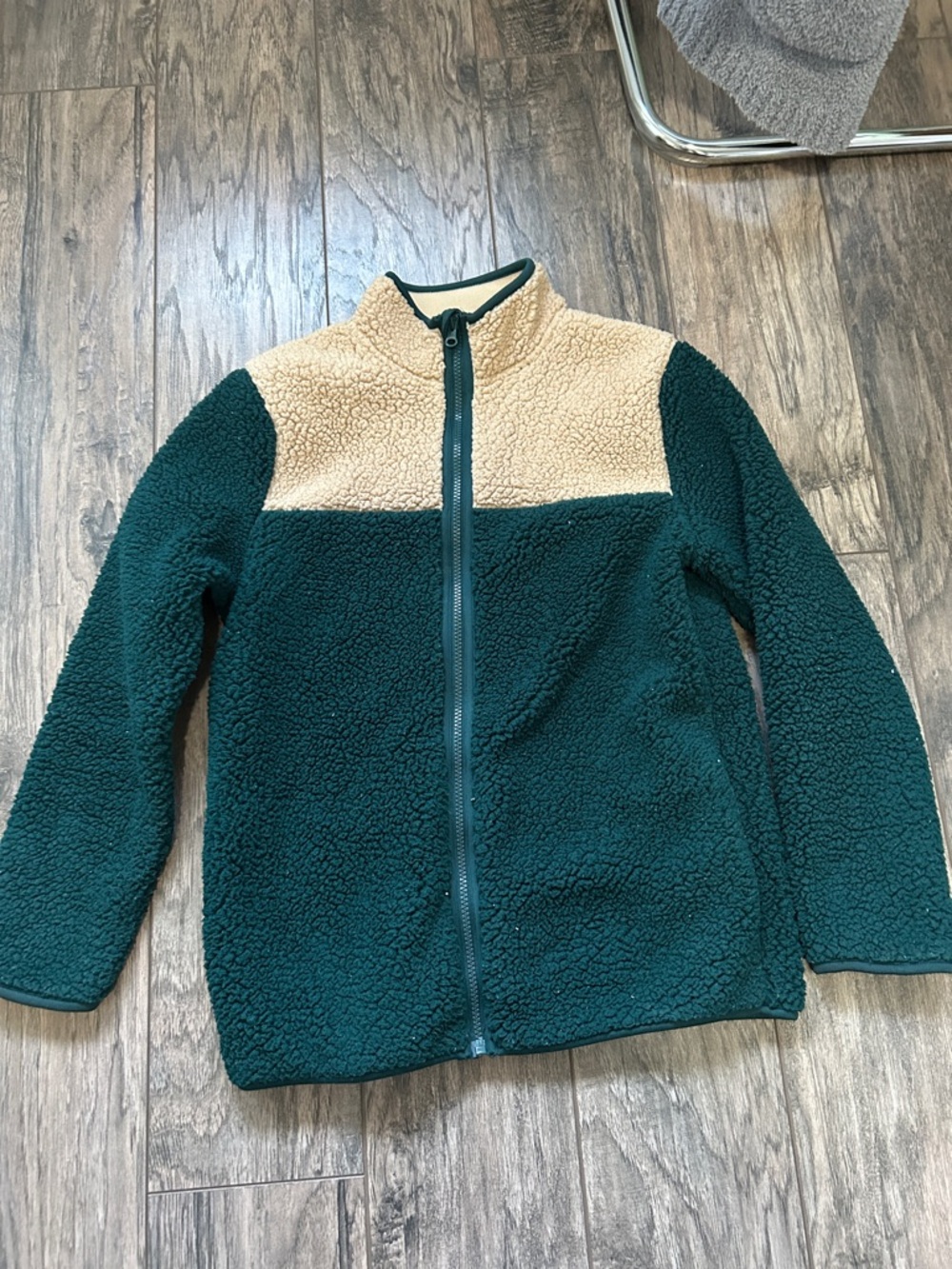 Joe Fresh Cream Sherpa Jacket with Dark Green Trim